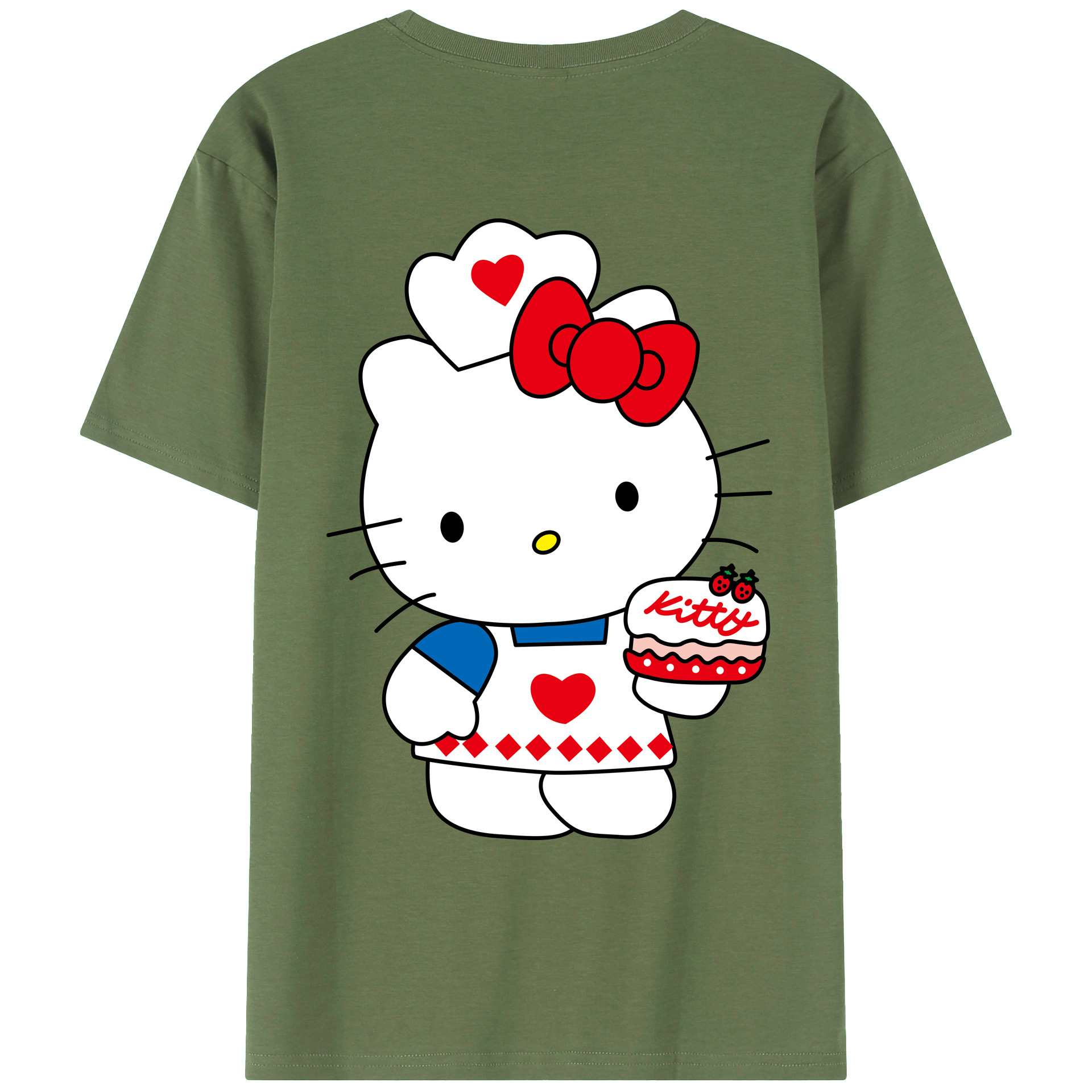 （画像用） Hello Kitty ハローキティ 綿100％ メンズ半袖Tシャツ（バックプリント） 通気性
